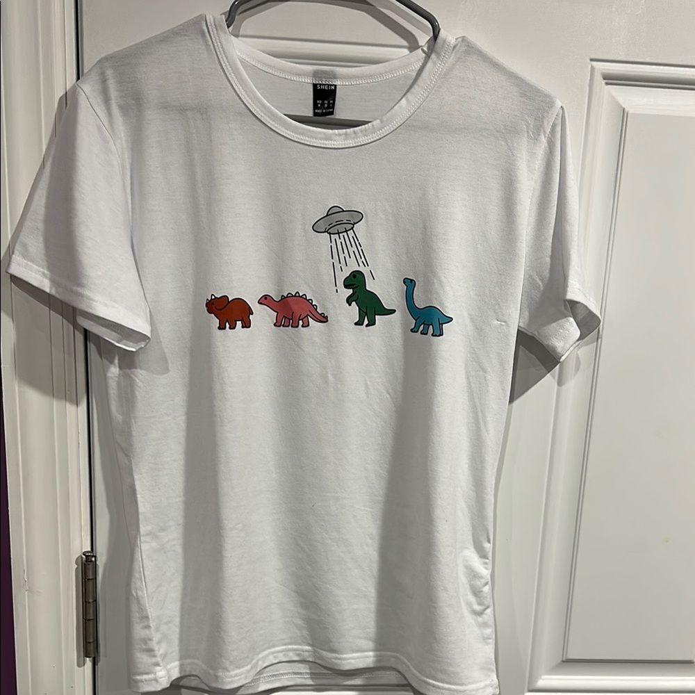 SHEIN White and Red Short Sleeve Tee with Playful Graphic